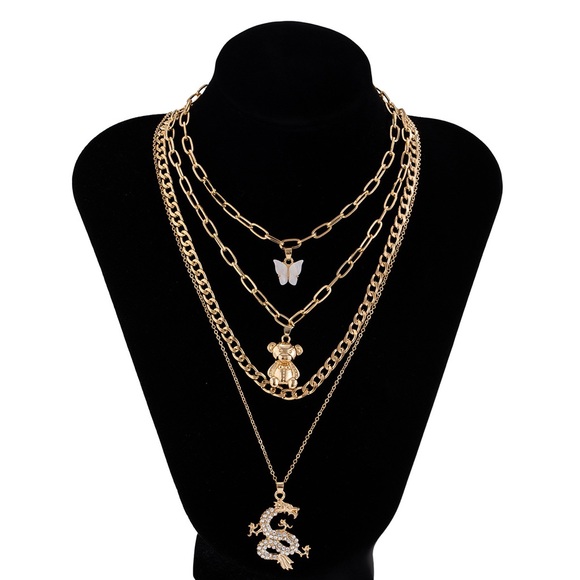 3/$25🦋 Layered Butterfly Bear Dragon Chain Gold - Picture 4 of 4